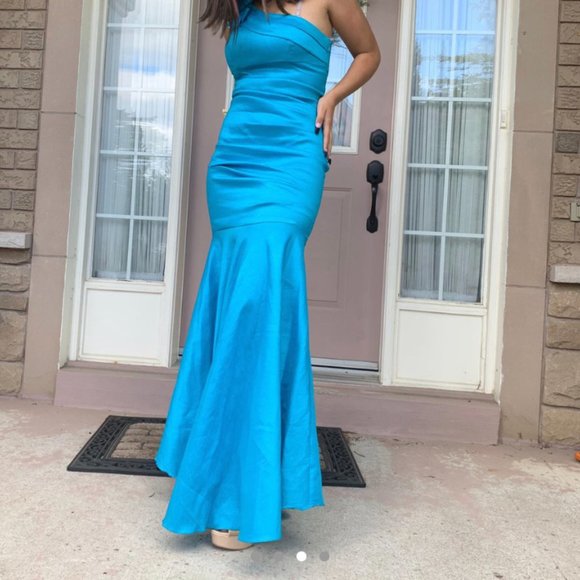 BLUE TIGHT FITTING STRETCHY MERMAID DRESS - Picture 3 of 4